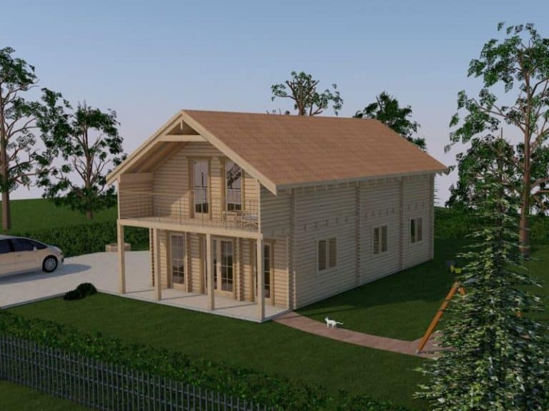 Eine 3D-Darstellung einer kleinen Blockhütte in Sachsen.